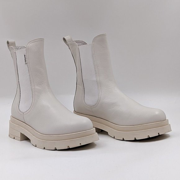 Nero Gardini Women Off White Leather Lug Chelsea Leather Boots 9-9.5US EUR40
